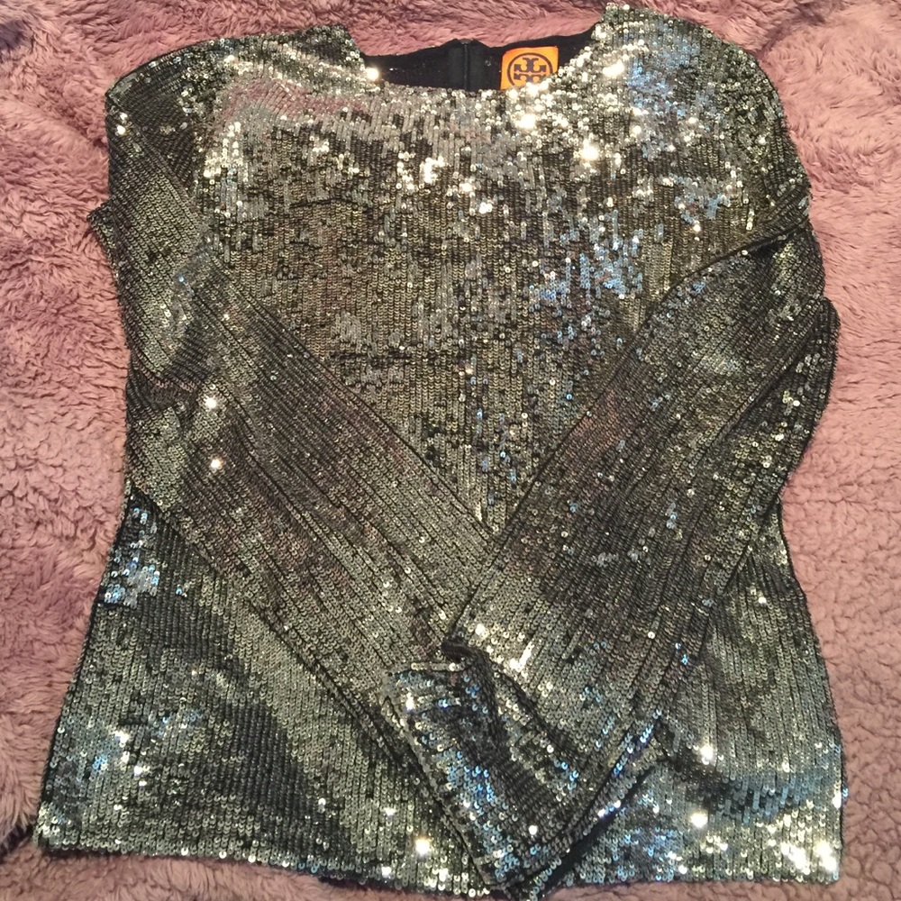 TORY BURCH SILVER SEQUIN TOP